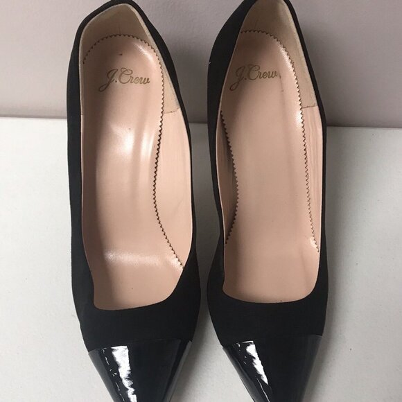 J Crew Suede W/Patent Toe Cap Elsie Heel Black - Picture 4 of 7